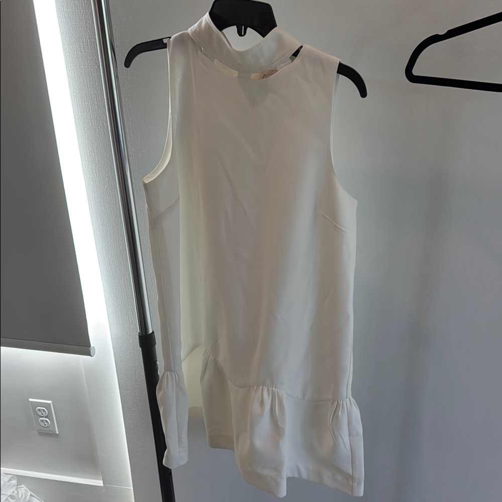 High Neck White Sleeveless Dress